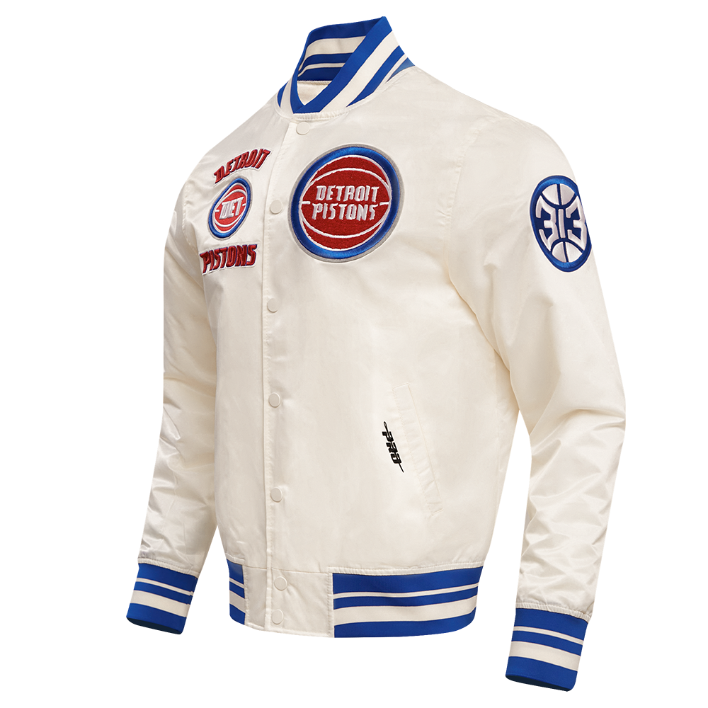 Detroit Pistons Mens Rib Satin Jacket (Eggshell)