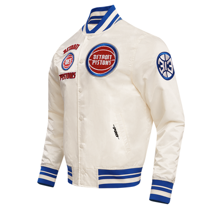 Detroit Pistons Mens Rib Satin Jacket (Eggshell)