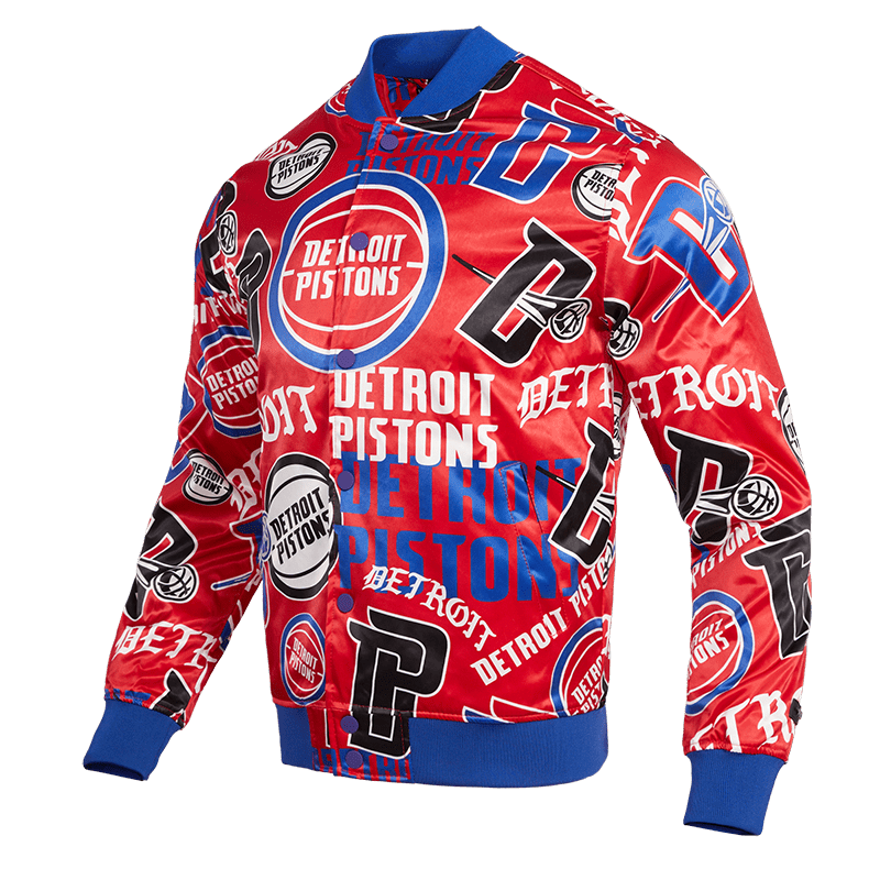 Detroit Pistons Printed Mens Satin Jacket (Red)