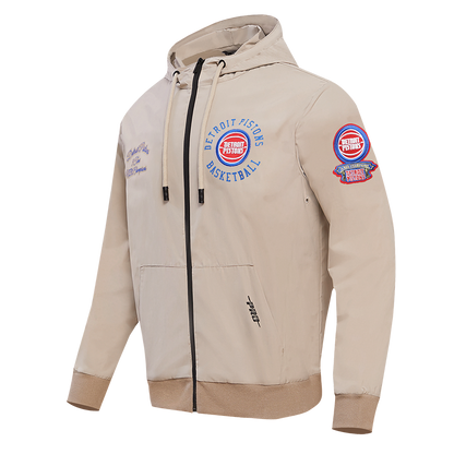 Detroit Pistons Woven Mens Full-Zip Hoodie (Khaki)