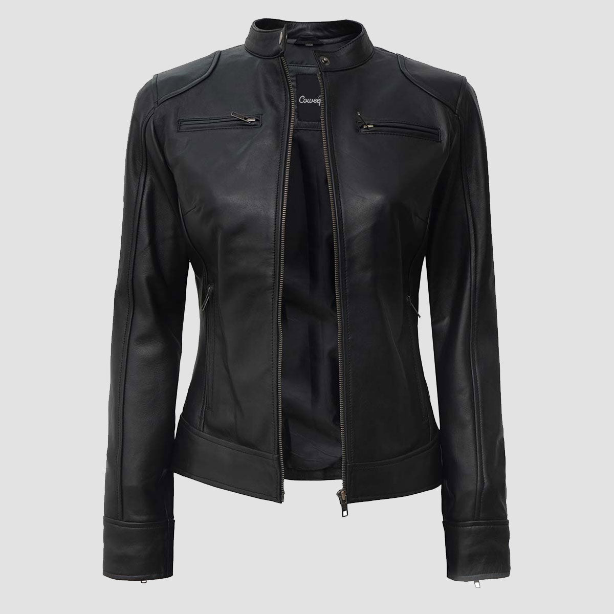 Womens Black Real Leather Moto Jacket