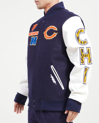 Chicago Bears Animal Men's Wool Varsity Jacket Navy