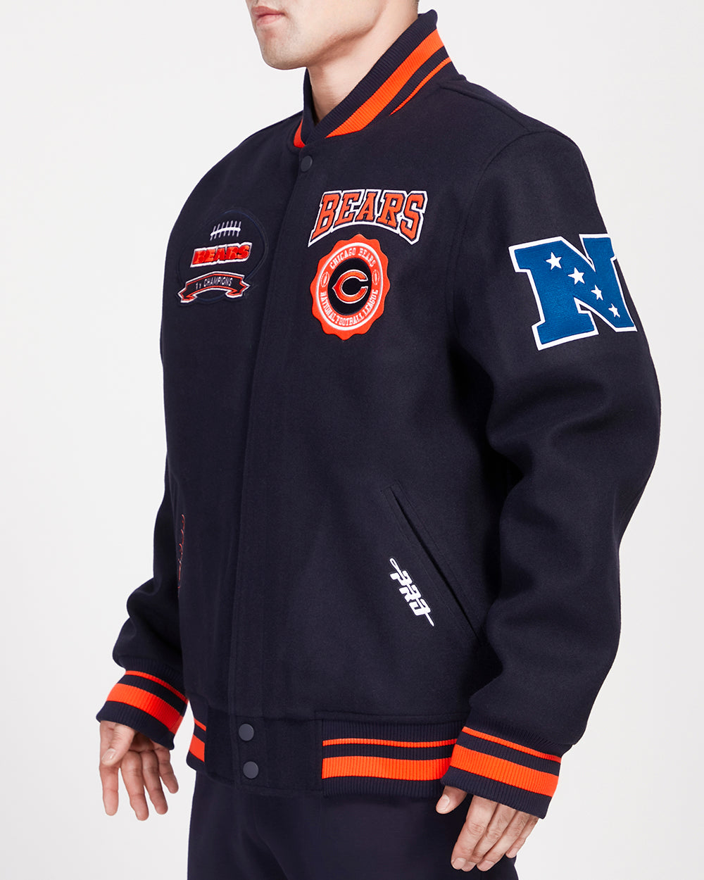 Chicago Bears Crest Emblem Mens Wool Varsity Jacket Midnight Navy