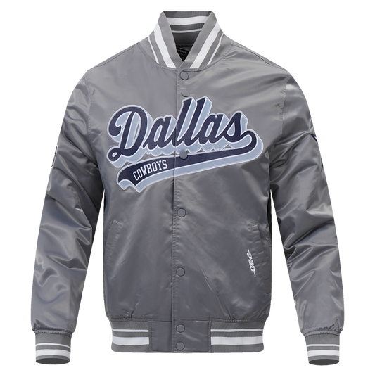 NFL Dallas Cowboys Script Tail Men Gray Satin Jacket