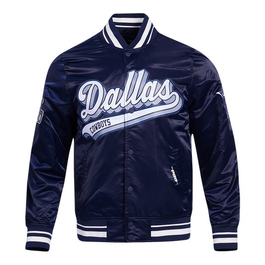 NFL Dallas Cowboys Script Tail Men Satin Jacket Midnight Navy