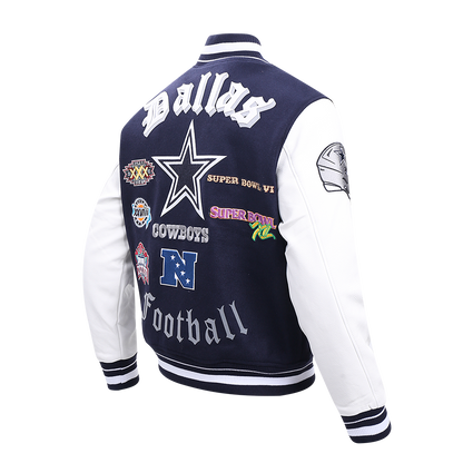 NFL Dallas Cowboys Old English Men Rib Wool Varsity Jacket 