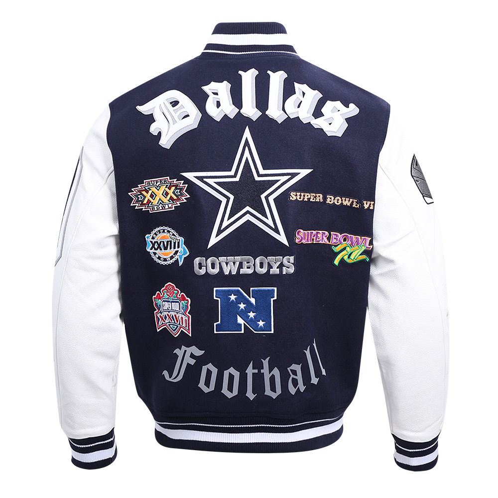 NFL Dallas Cowboys Old English Men Rib Wool Varsity Jacket 