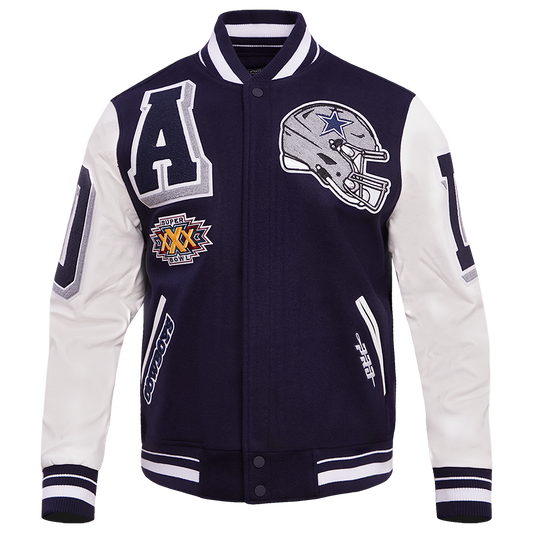 NFL Dallas Cowboys Mashup Men's Rib Wool Varsity Jacket Navy/White