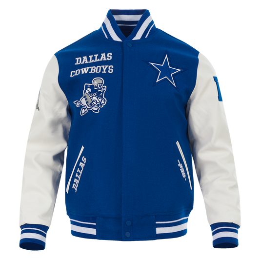 NFL Dallas Cowboys Retro Classic Men Rib Wool Varsity Jacket Dodger Blue/White