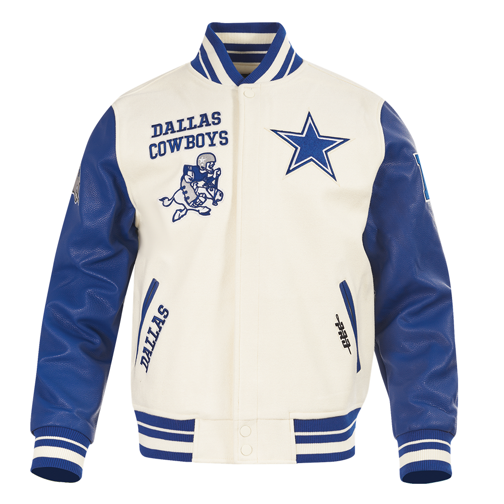 NFL Dallas Cowboys Retro Classic Men Rib Wool Varsity Jacket Eggshell