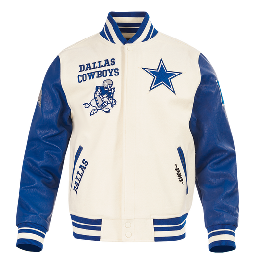 NFL Dallas Cowboys Retro Classic Men Rib Wool Varsity Jacket Eggshell