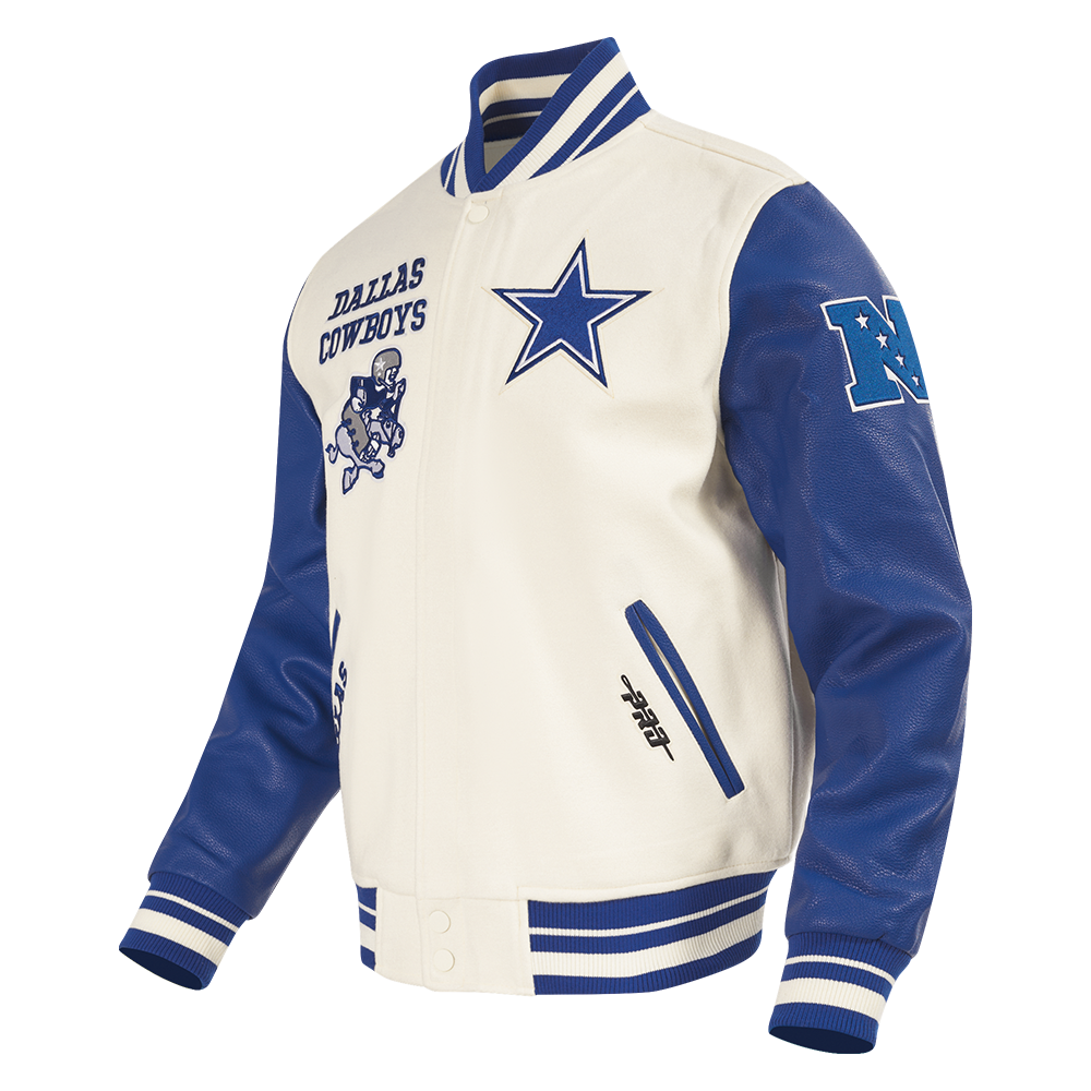 NFL Dallas Cowboys Retro Classic Men Rib Wool Varsity Jacket Eggshell