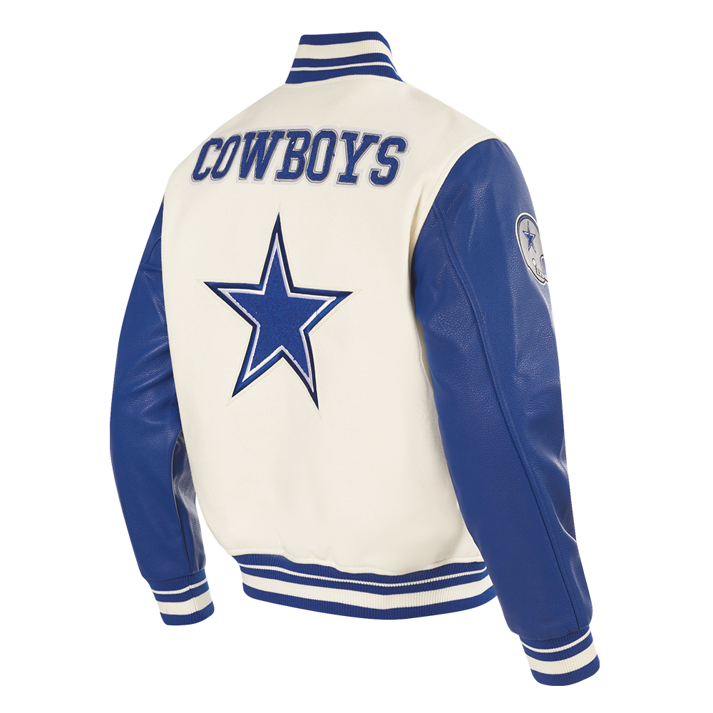 NFL Dallas Cowboys Retro Classic Men Rib Wool Varsity Jacket Eggshell