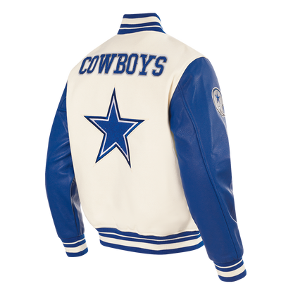 NFL Dallas Cowboys Retro Classic Men Rib Wool Varsity Jacket Eggshell