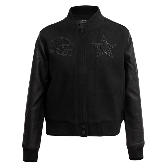 NFL Dallas Cowboys Triple Black Wool Women Varsity Jacket (Triple Black)