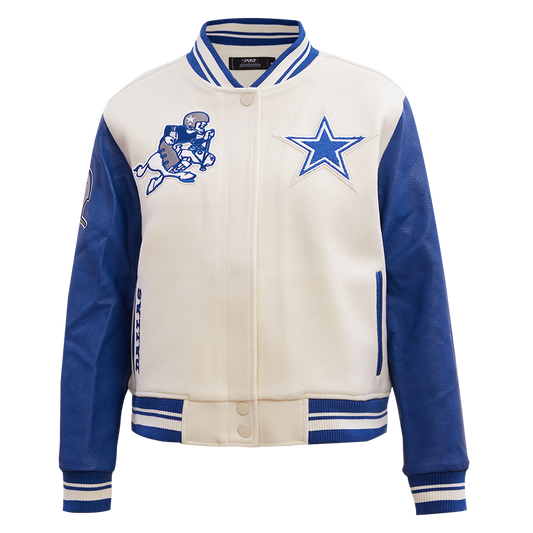 NFL Dallas Cowboys Retro Classic Women Rib Wool Varsity Jacket Eggshell