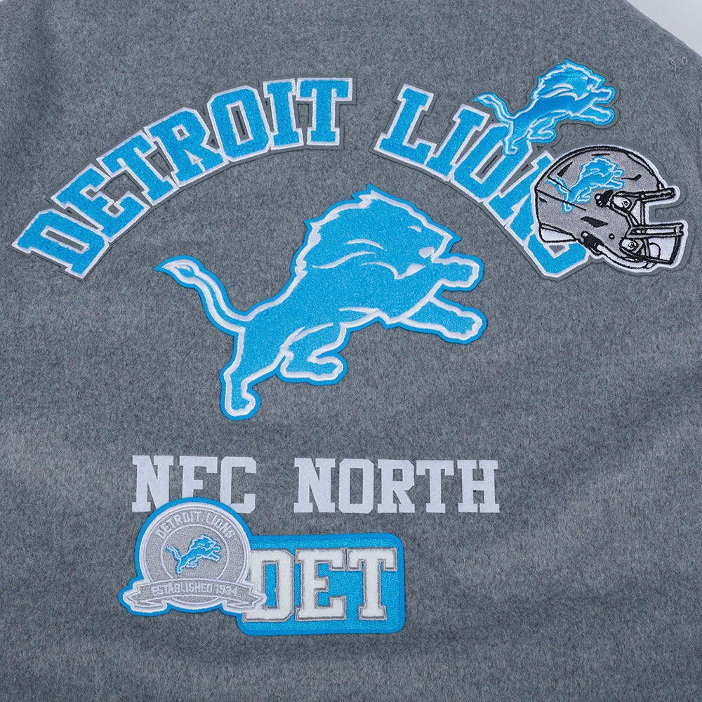 Detroit Lions Area Code Men's Rib Wool Varsity Gray Jacket