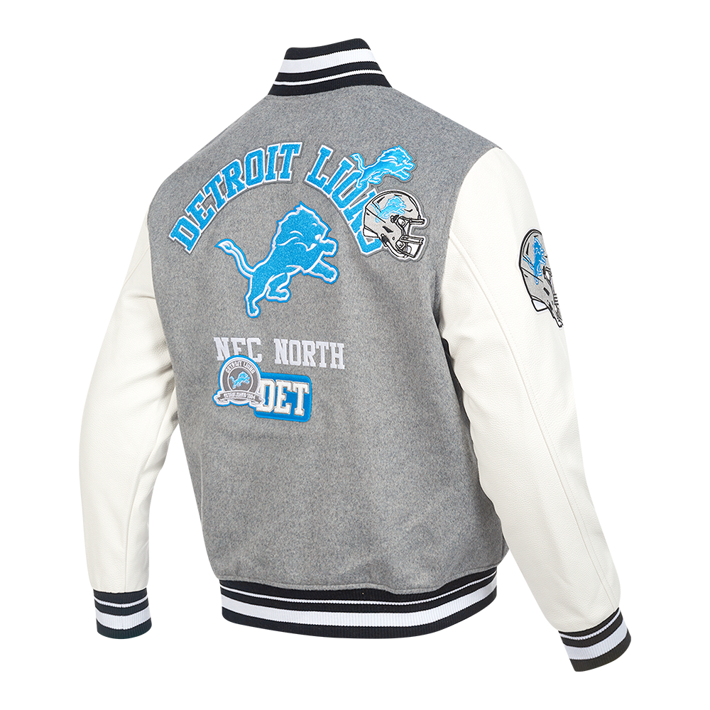 Detroit Lions Area Code Men's Rib Wool Varsity Gray Jacket