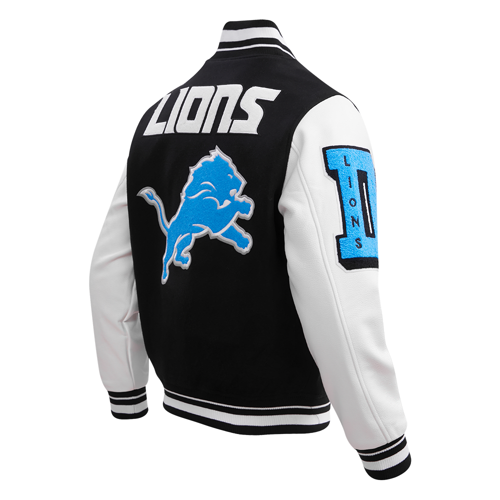 Detroit Lions Mashup Men Rib Wool Black Varsity Jacket