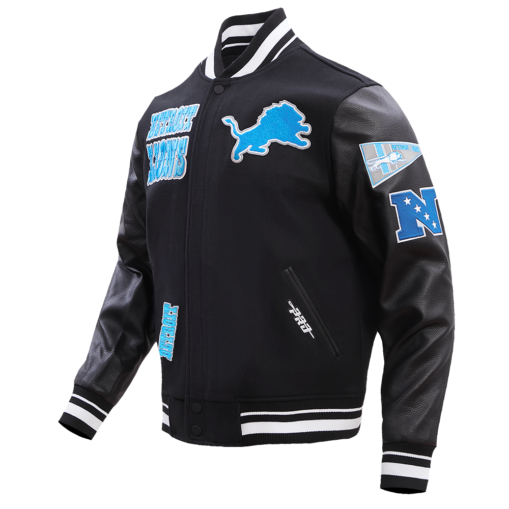 Detroit Lions Retro Classic Men’s Rib Black Wool Varsity Jacket