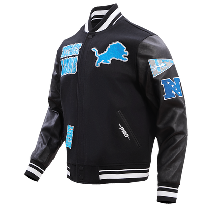 Detroit Lions Retro Classic Men’s Rib Black Wool Varsity Jacket