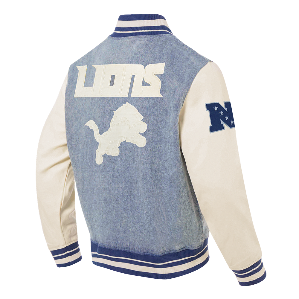 Detroit Lions Varsity Blues Men’s Denim Varsity Jacket Denim/Linen