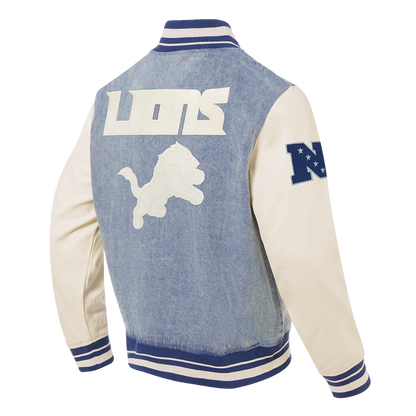 Detroit Lions Varsity Blues Men’s Denim Varsity Jacket Denim/Linen