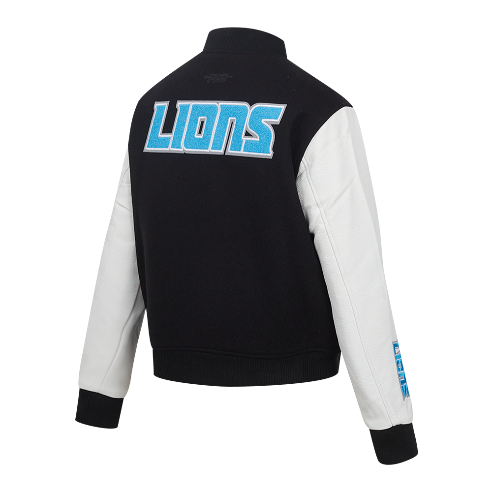 Detroit Lions Classic Womens Wool Varsity Jacket Black