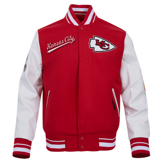 NFL Kansas City Chiefs Script Tail Men Rib Wool Varsity Jacket Red/White