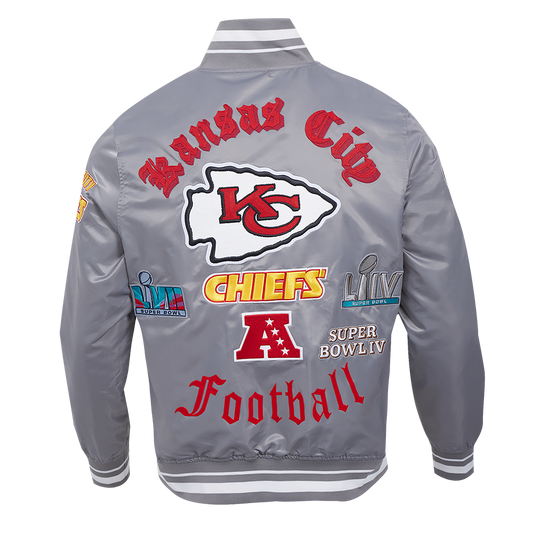 NFL Kansas City Chiefs Old English Men Rib Gray Satin Jacket