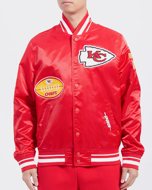 NFL Kansas City Chiefs Old English Men Rib Satin Jacket (Red)