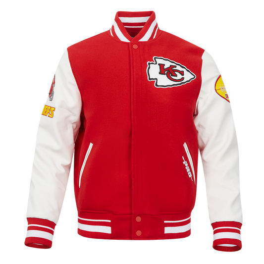 NFL Kansas City Chiefs Old English Men Rib Wool Varsity Jacket (Red/White)