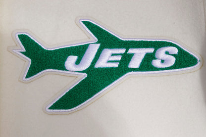 New York Jets Retro Classic Men's Rib Wool Varsity Jacket Eggshell/Kelly Green