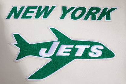 New York Jets Retro Classic Men's Rib Wool Varsity Jacket Eggshell/Kelly Green