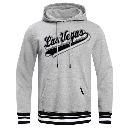 NFL Las Vegas Raiders Script Tail Men's Rib Fleece Pullover Hoodie (Heather Gray/Black)