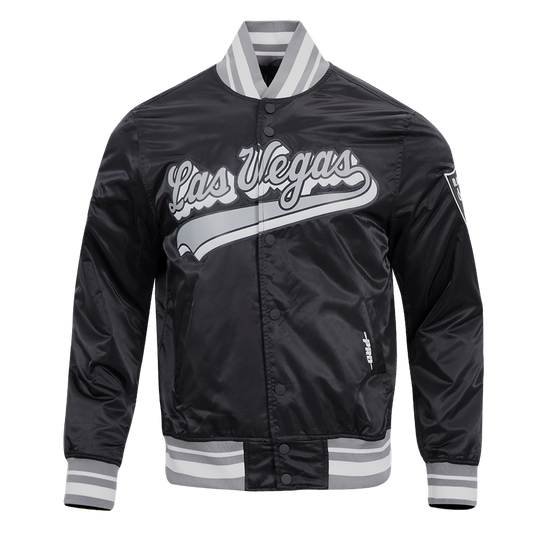 NFL Las Vegas Raiders Script Tail Men's Rib Satin Jacket (Black/Gray)