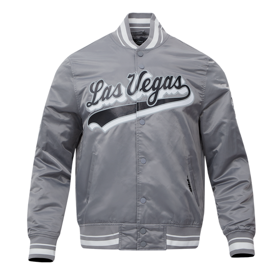 NFL Las Vegas Raiders Script Tail Men's Rib Satin Jacket (Gray)