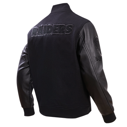 Black varsity jacket with las vegan raiders logos