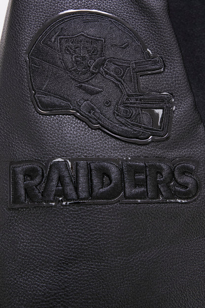 Black varsity jacket with las vegan raiders logos