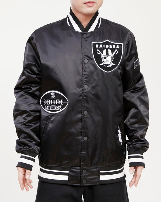 NFL Las Vegas Raiders Old English Logo Men's Satin Jacket (Black)