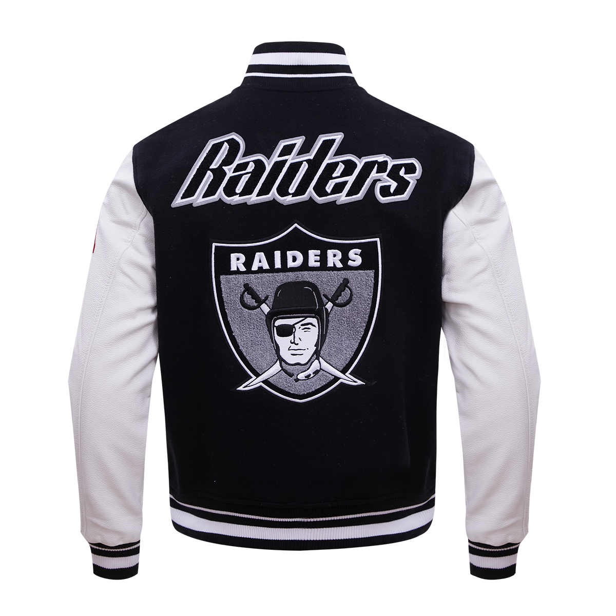 Oakland Raiders NFL jacket in black with wool body.