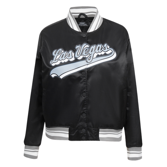 NFL Las Vegas Raiders Script Tail Women Black Satin Jacket