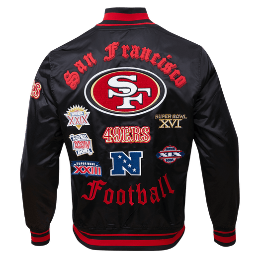 NFL San Francisco 49ers Old English Men's Satin Jacket Black