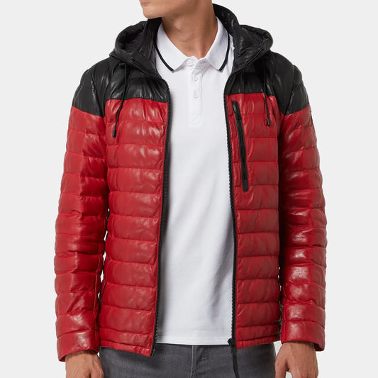 Red Leather Puffer Jacket