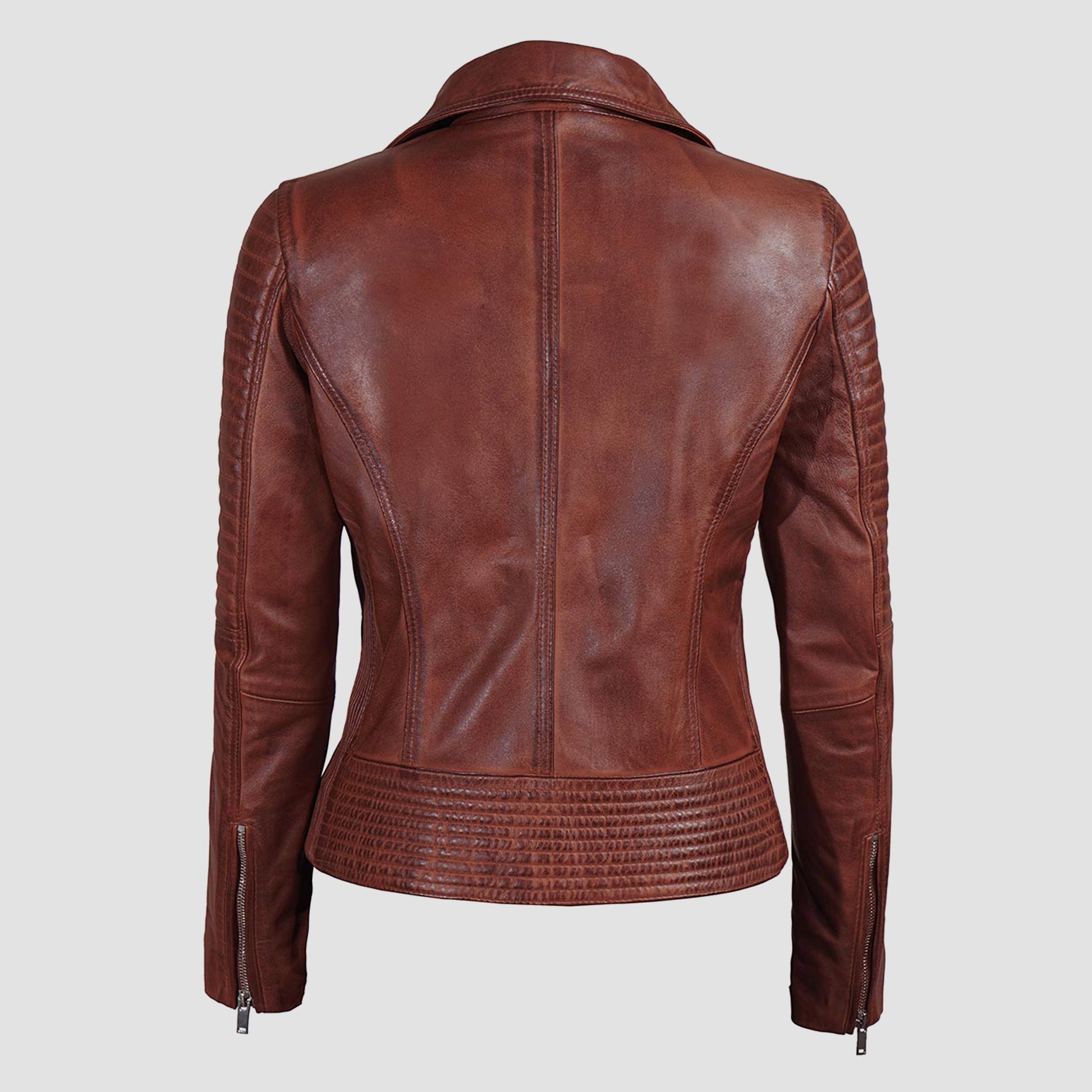 Cognac Brown Leather Biker Jacket Women.