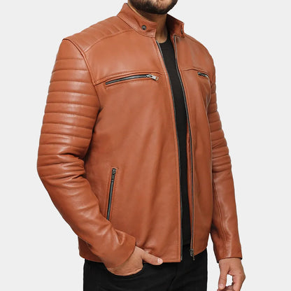 Real Leather Jackets brown moto style for men