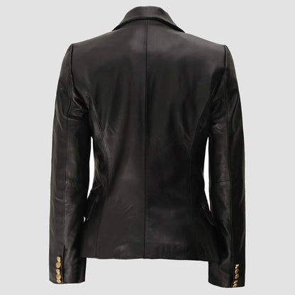 Kim Womens Black Leather with Gold Button Blazers