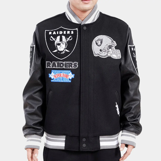 Las Vegas Raiders Mash Up Black Varsity Jacket Men