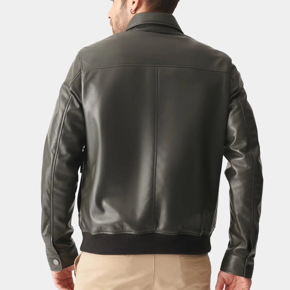 Men Black Bomber Real Leather Jacket.