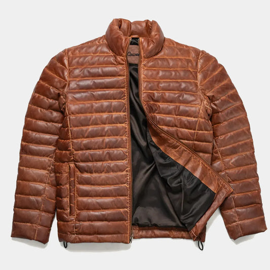 Leather brown Puffer jacket